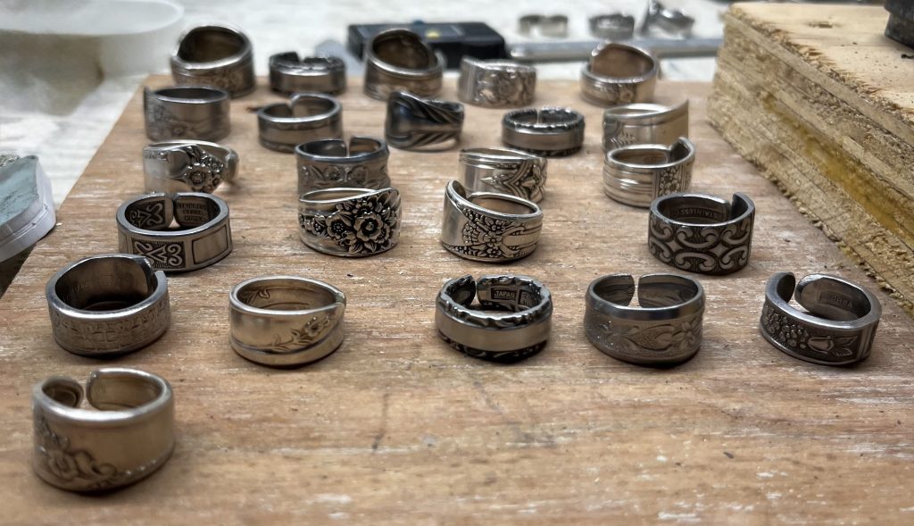 Handmade rings crafted from upcyled vintage silverware by Mystic Blue Moon